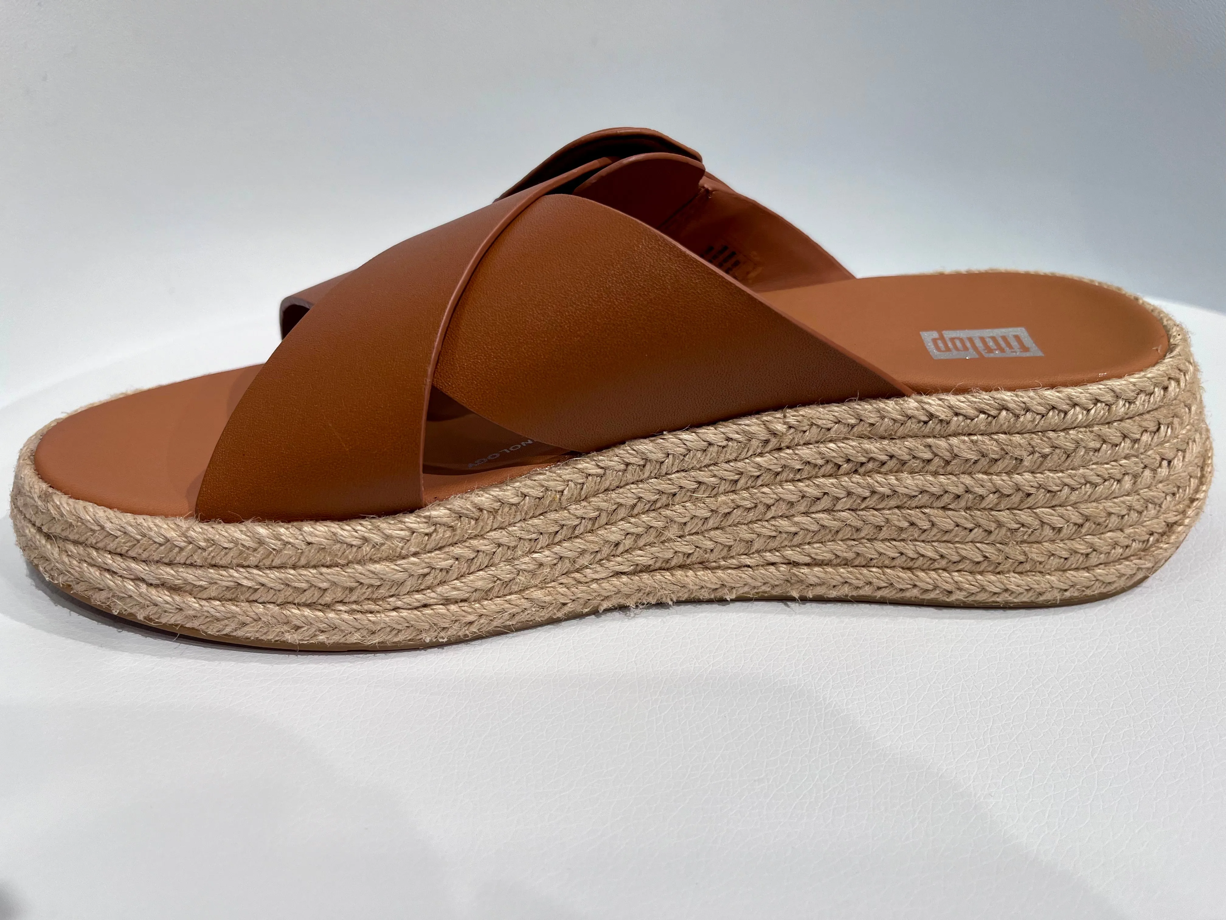 FitFlop F-Mode Espadrille Buckle Leather Slides | Light Tan