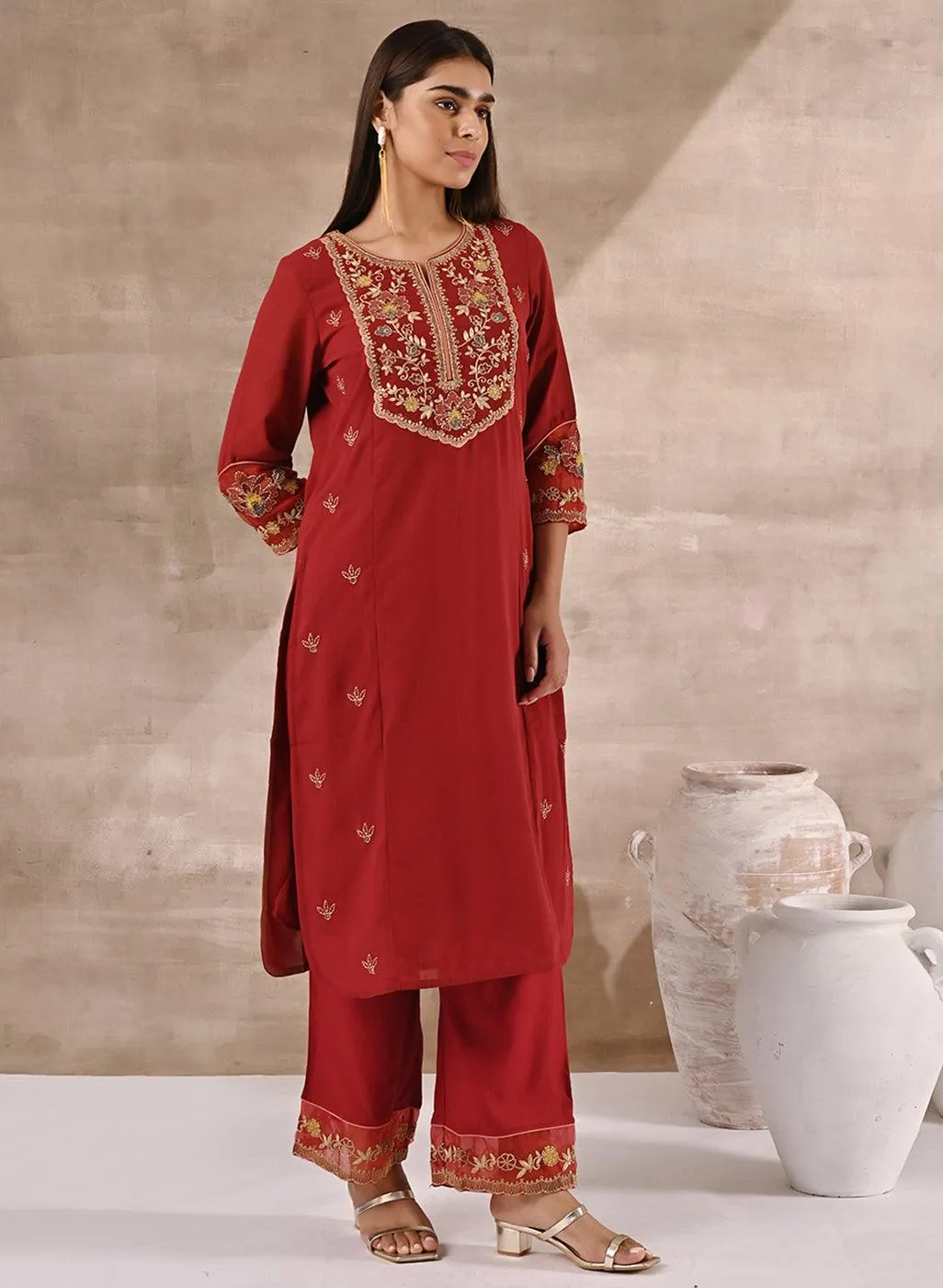 Fuchsia Kurta Set With Embroidery