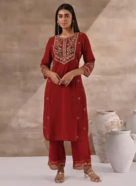 Fuchsia Kurta Set With Embroidery