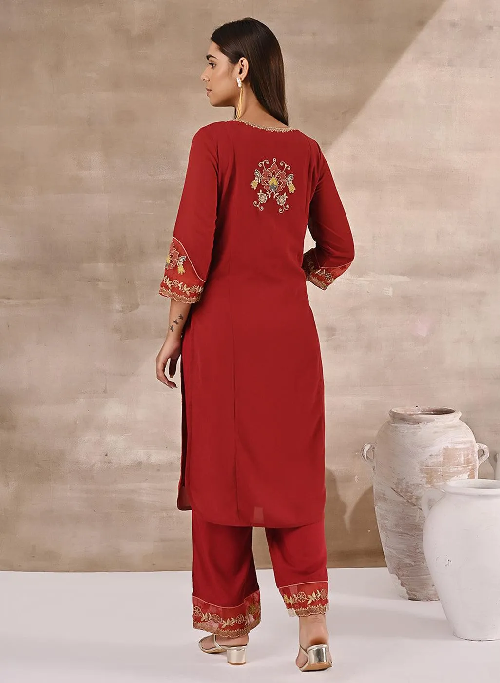 Fuchsia Kurta Set With Embroidery