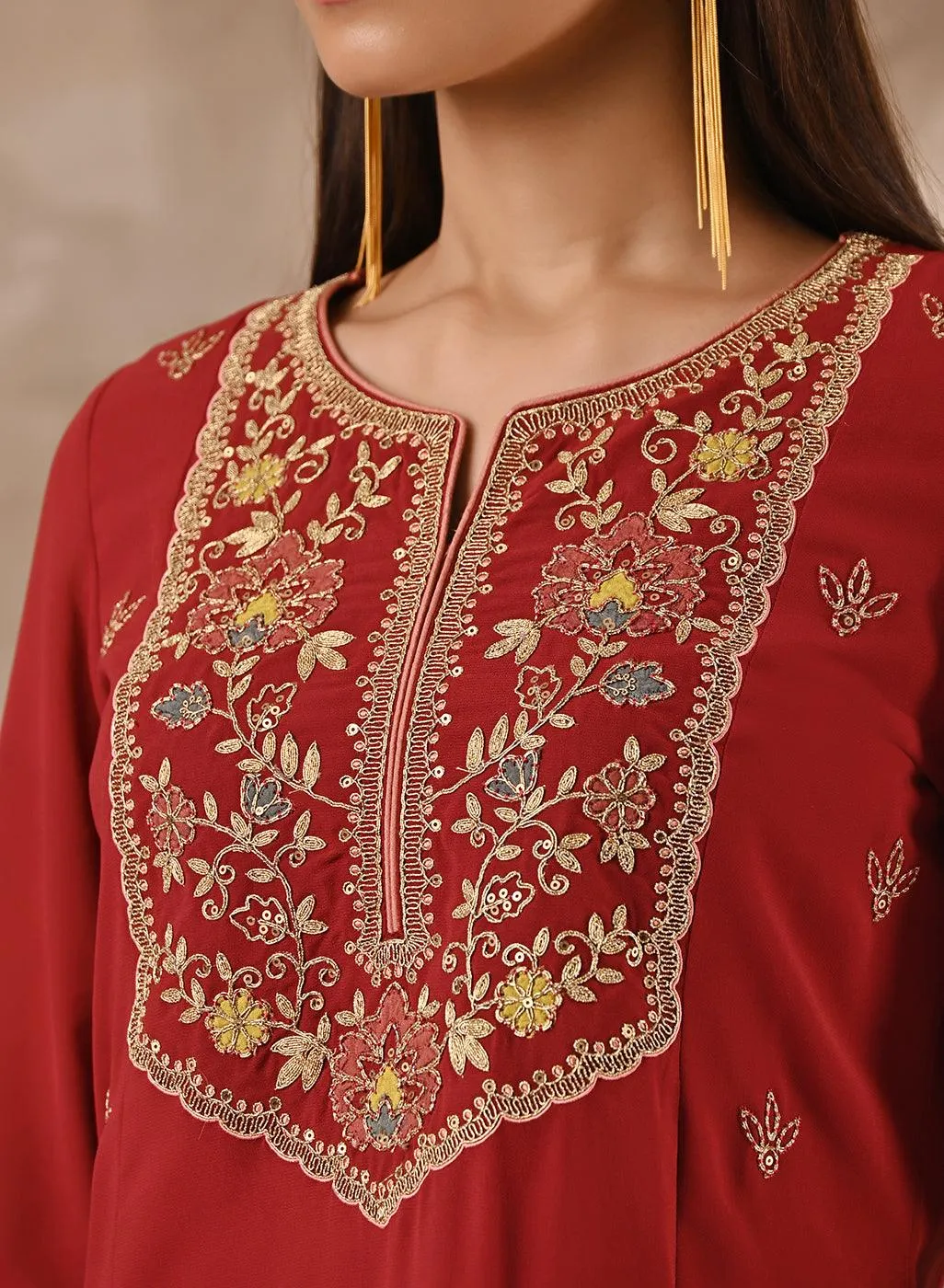 Fuchsia Kurta Set With Embroidery