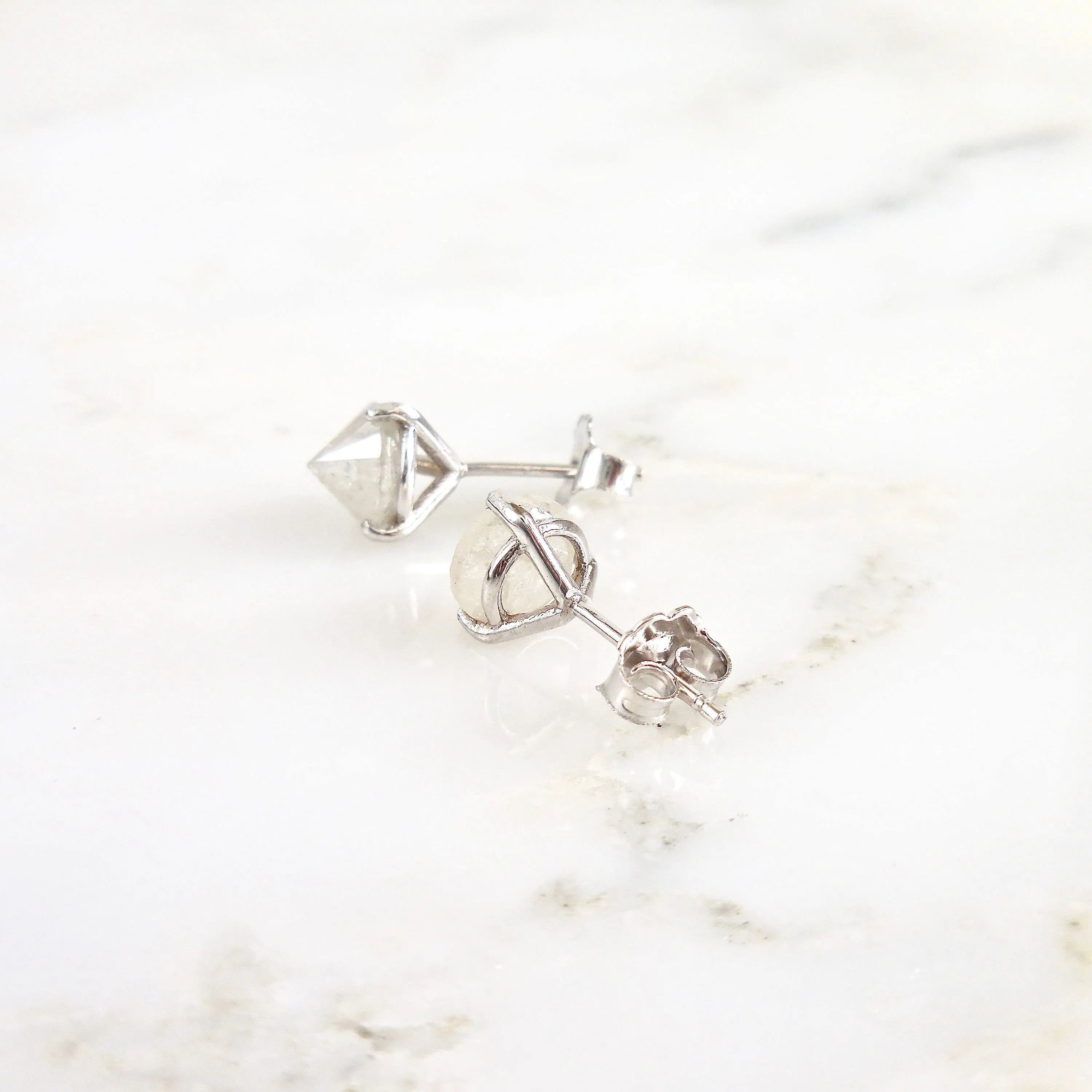 Grey Diamond Stud Earrings - Inverted Diamond Earrings - Inverted Diamond Ring