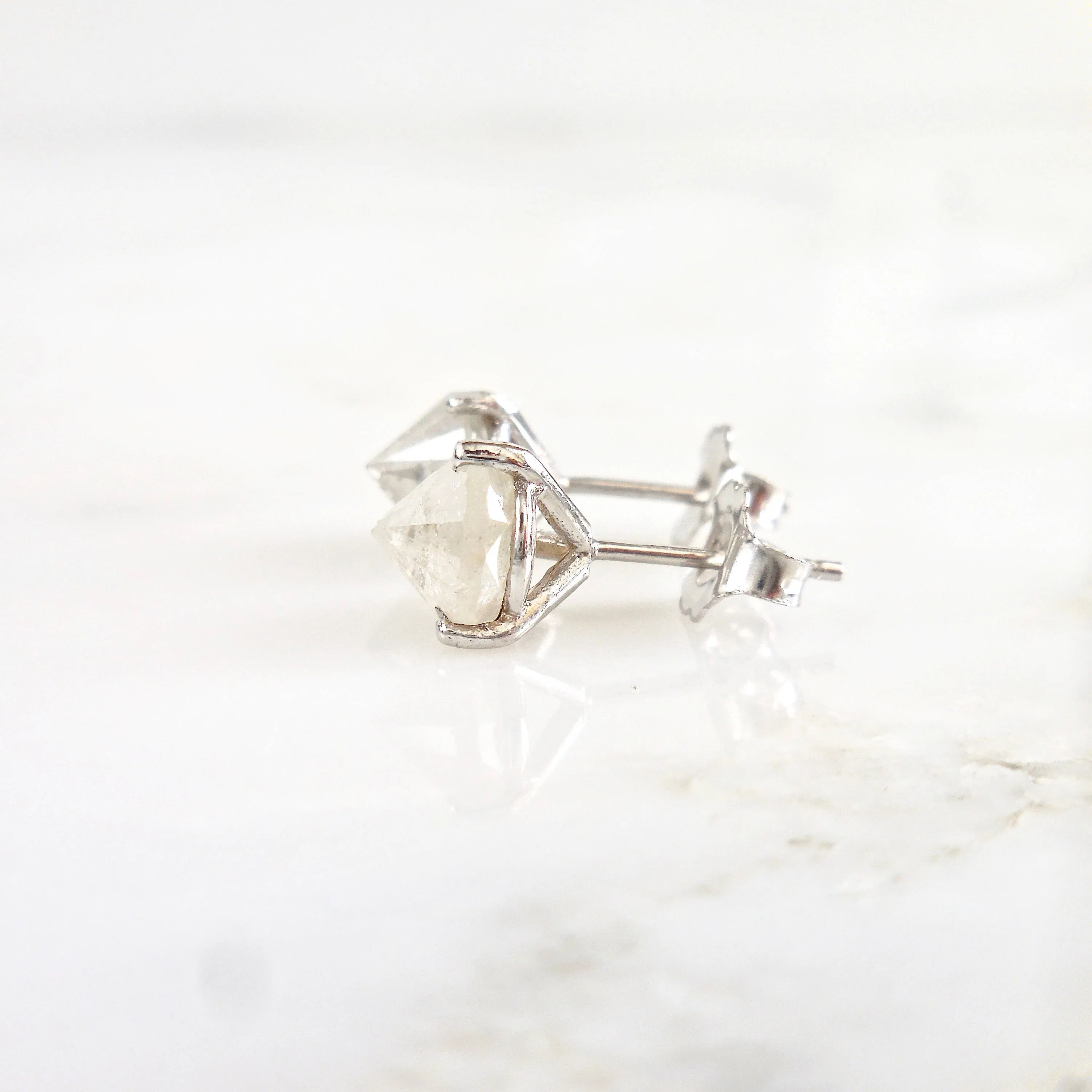 Grey Diamond Stud Earrings - Inverted Diamond Earrings - Inverted Diamond Ring