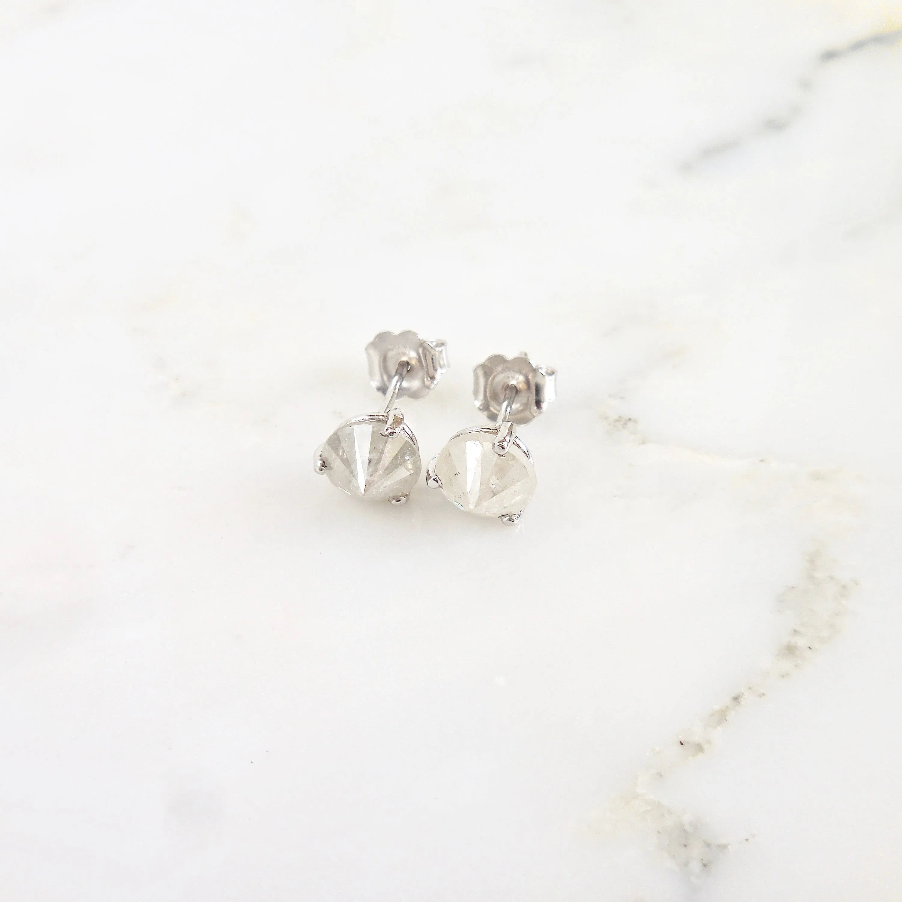 Grey Diamond Stud Earrings - Inverted Diamond Earrings - Inverted Diamond Ring