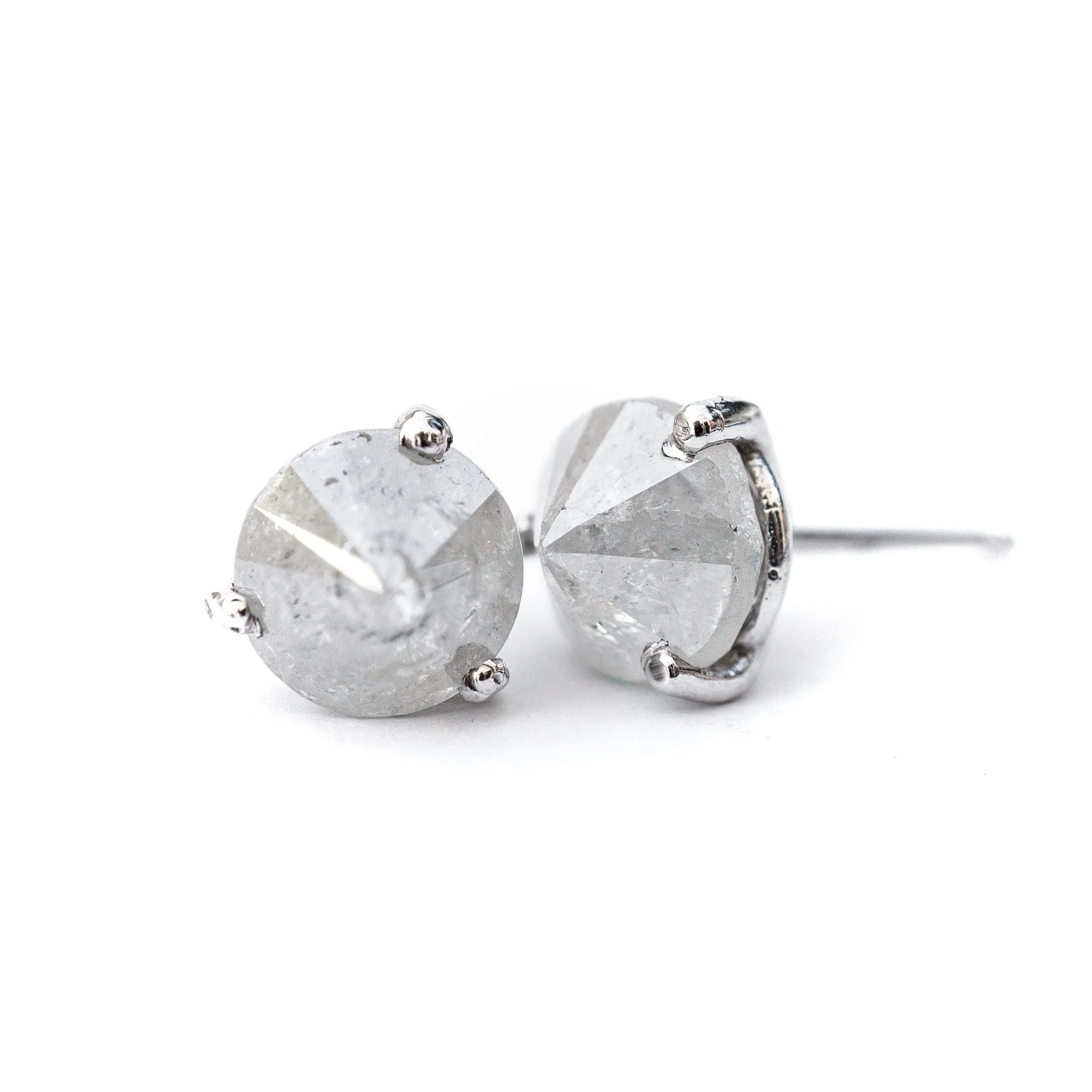 Grey Diamond Stud Earrings - Inverted Diamond Earrings - Inverted Diamond Ring