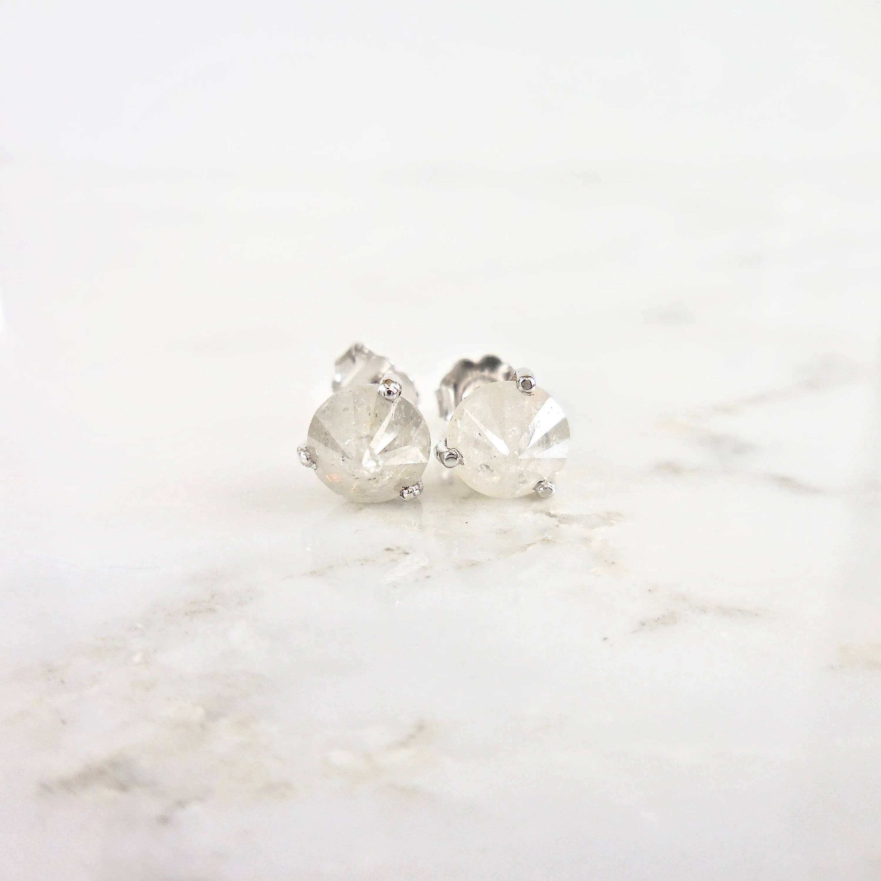 Grey Diamond Stud Earrings - Inverted Diamond Earrings - Inverted Diamond Ring