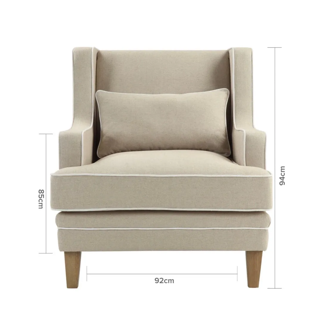 Hudson Armchair Natural with White Piping