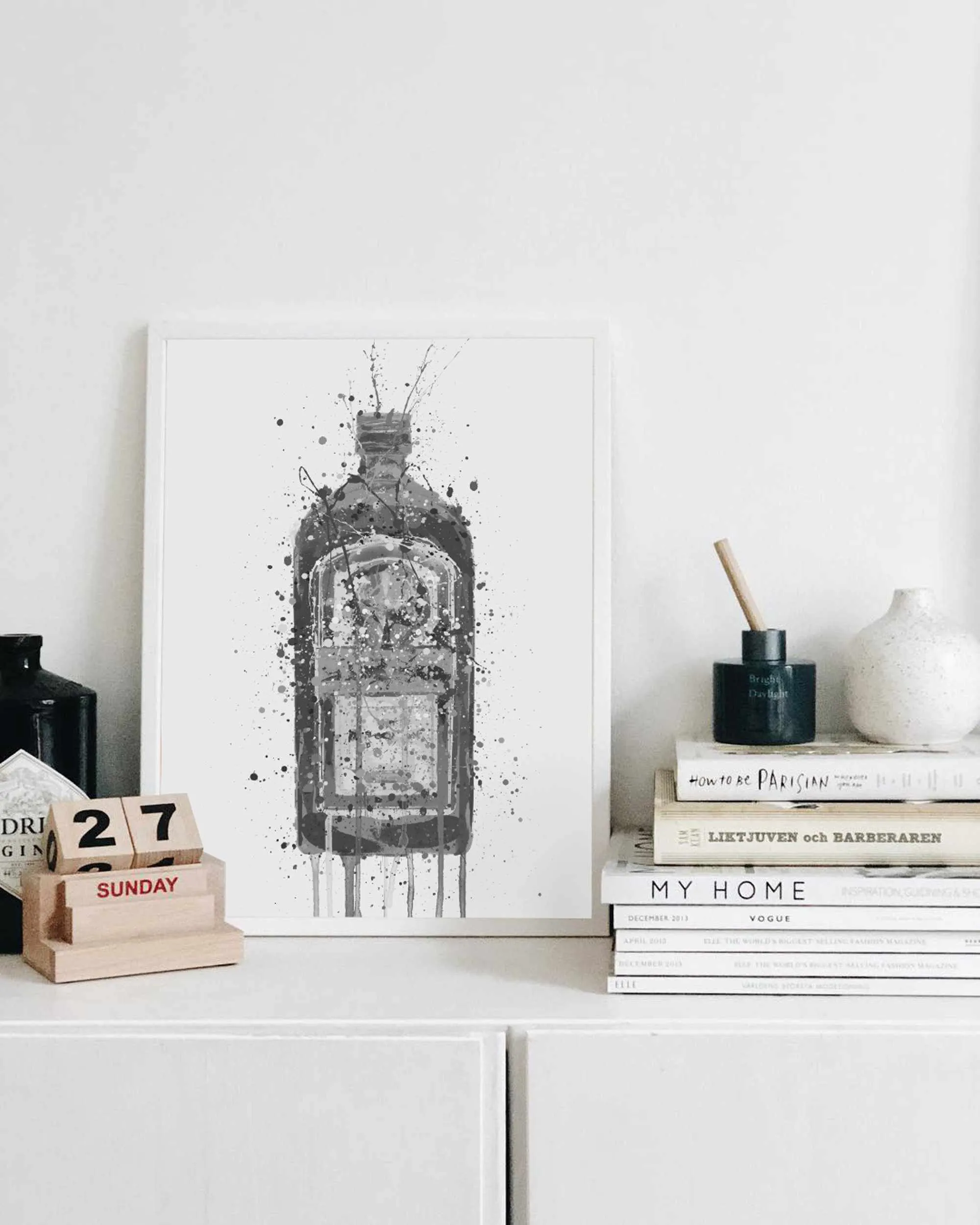 Liqueur Bottle Wall Art Print 'Green Ink' (Grey Edition)