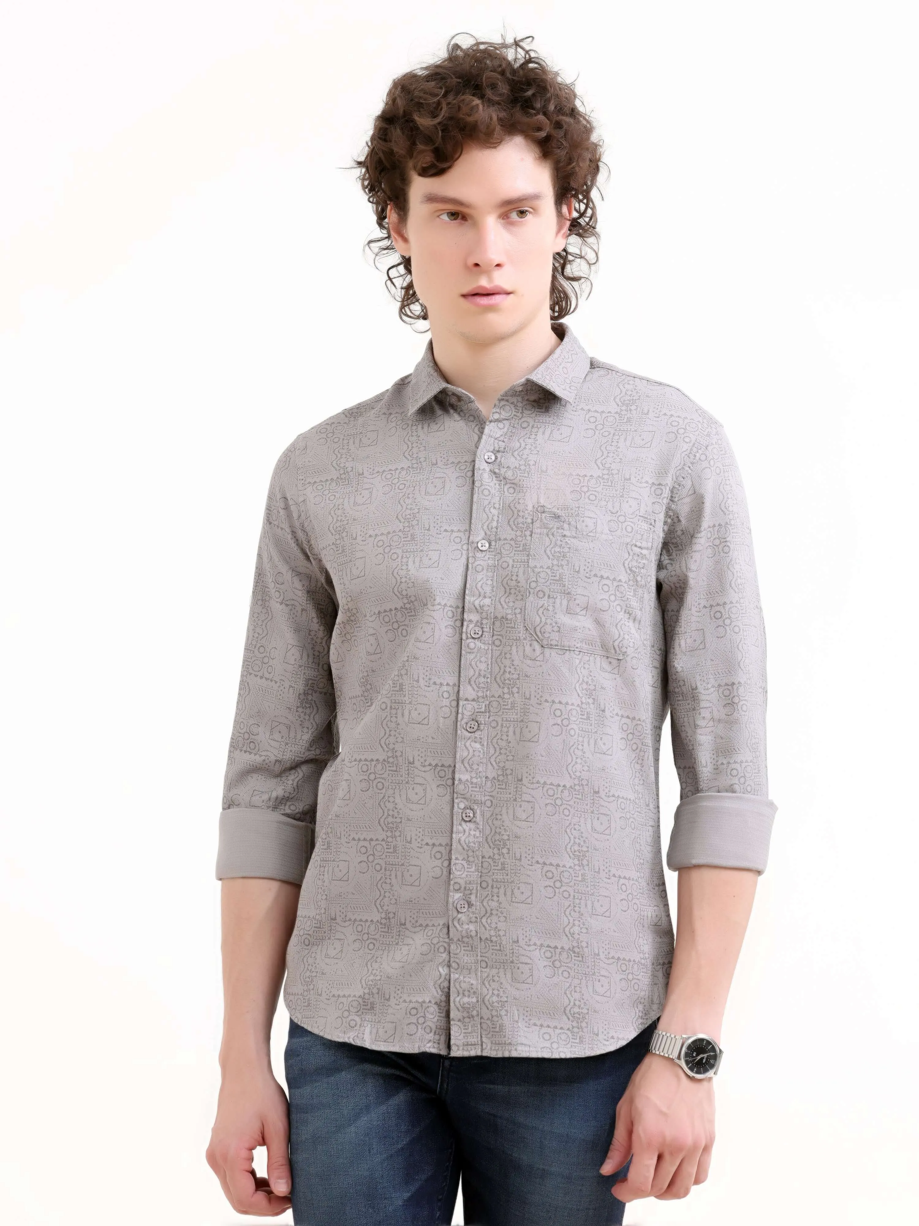 Misa trib floral printed gray shirt