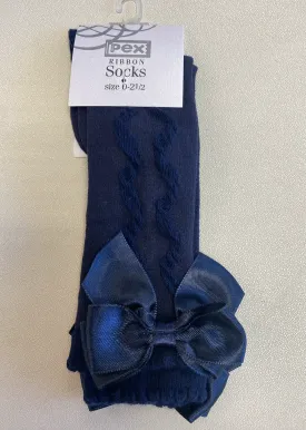 Navy Knee High Bow Socks