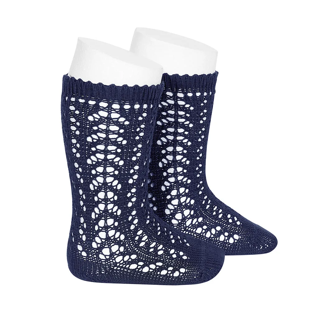 Navy openwork knee high socks