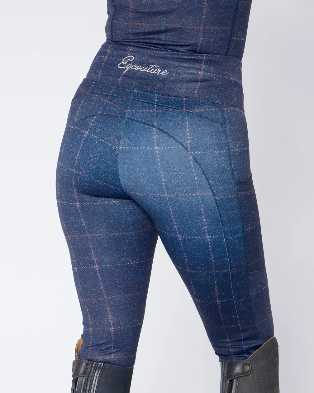 Navy Tweed Effect Riding Leggings - No Grip