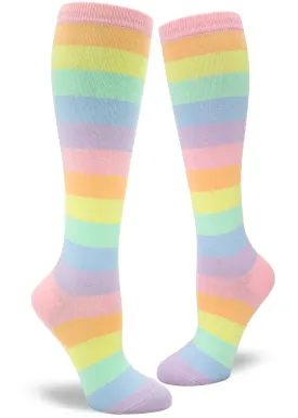 Pastel Rainbow Striped Knee Socks