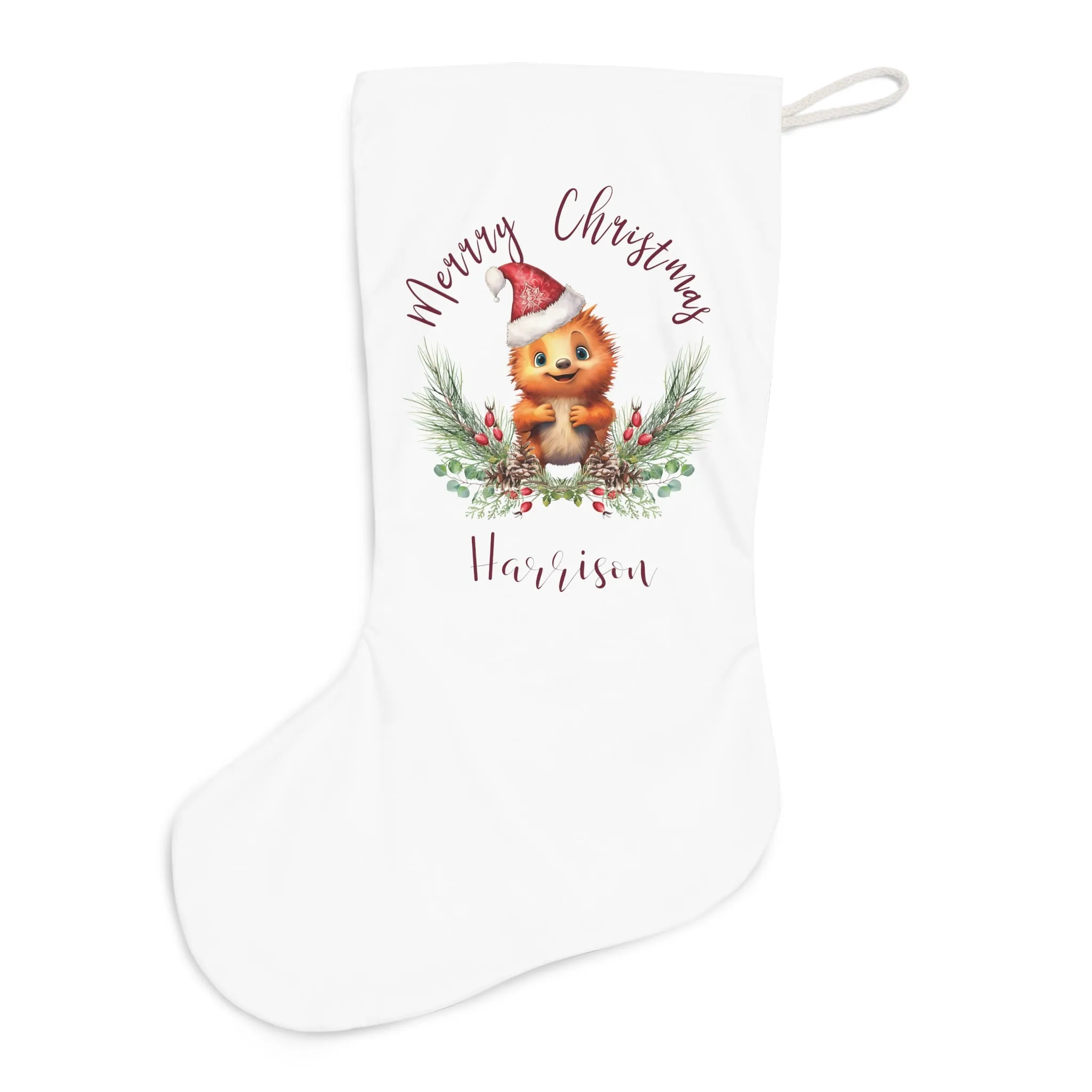 Personalised Santa Stocking, Australian Animals Poinsettia, Echidna