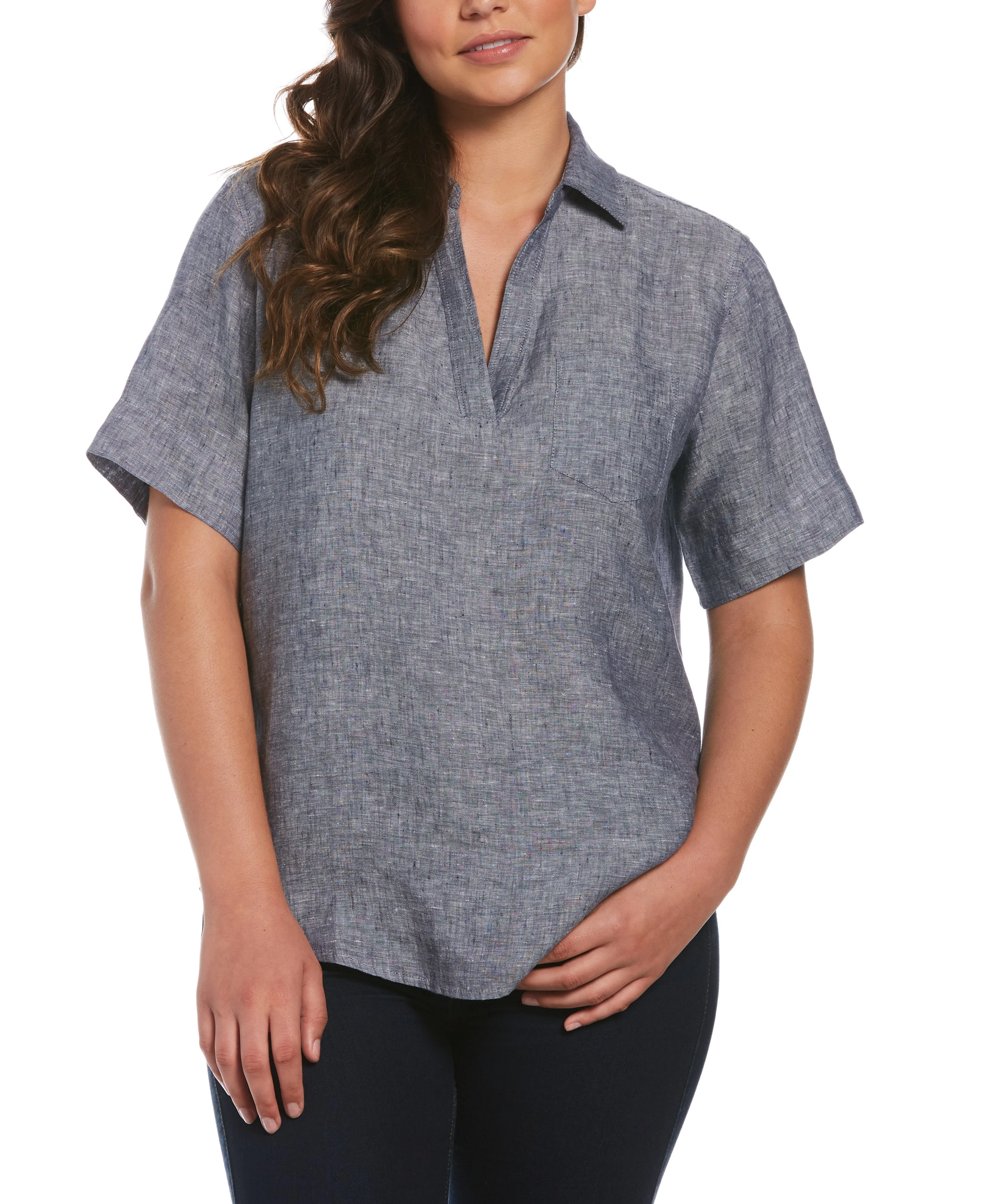 Petite Split Neck Linen Top