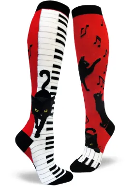 Piano Cat Knee Socks