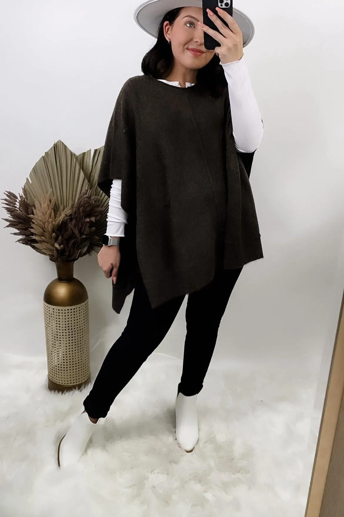 Poncho Average Chick- {Mauve & Brown} Round Neck Poncho Sweater