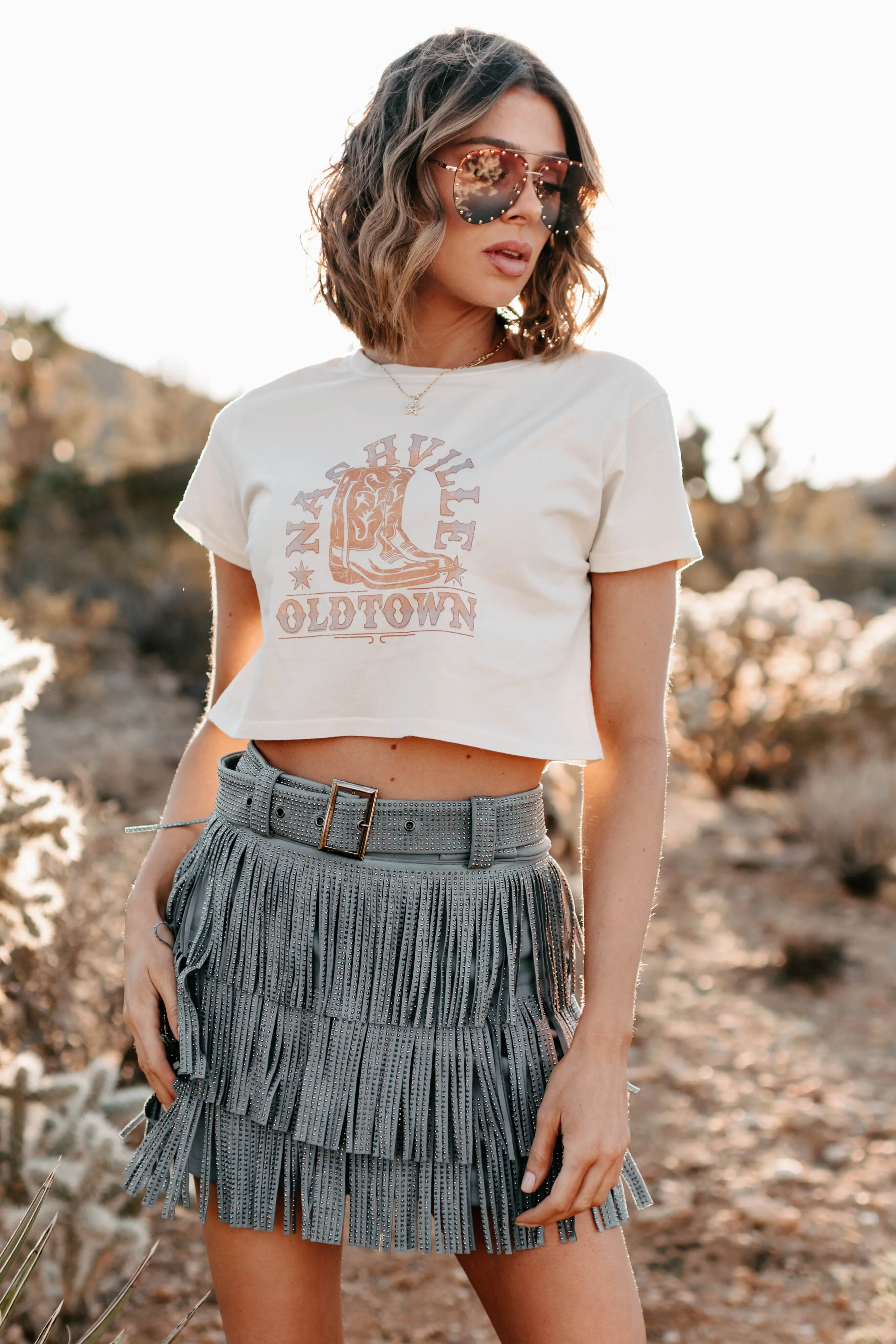 "Nashville Oldtown" Cropped Graphic Tee (Bone) - Print On Demand