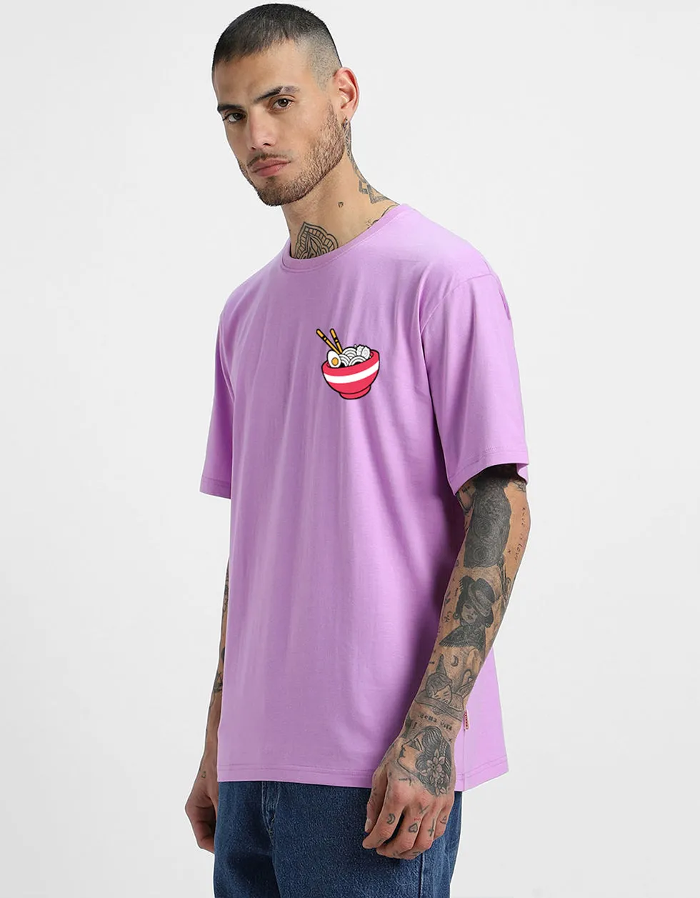 Ramen Lilac Oversized Back Graphic Printed Tshirt