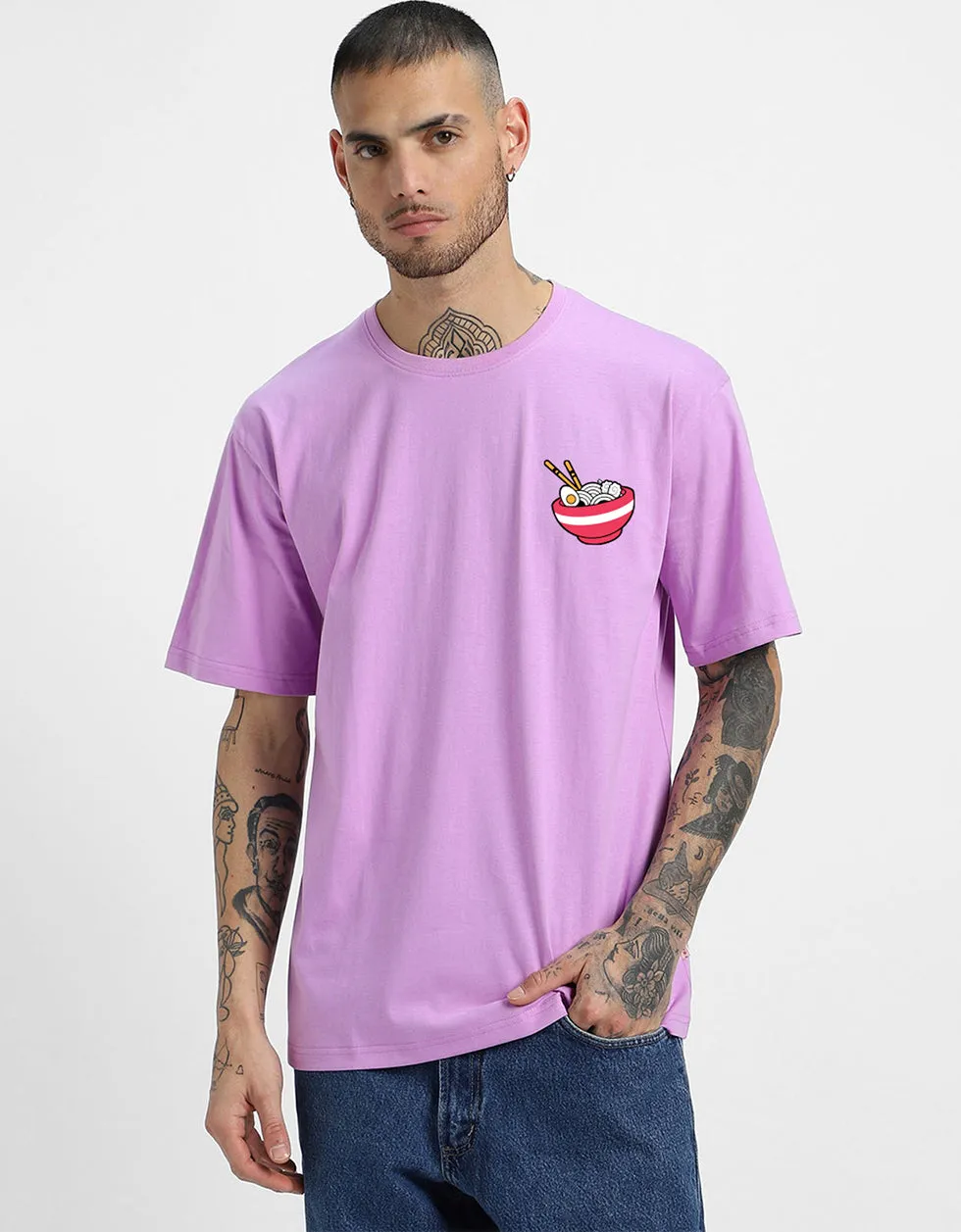 Ramen Lilac Oversized Back Graphic Printed Tshirt