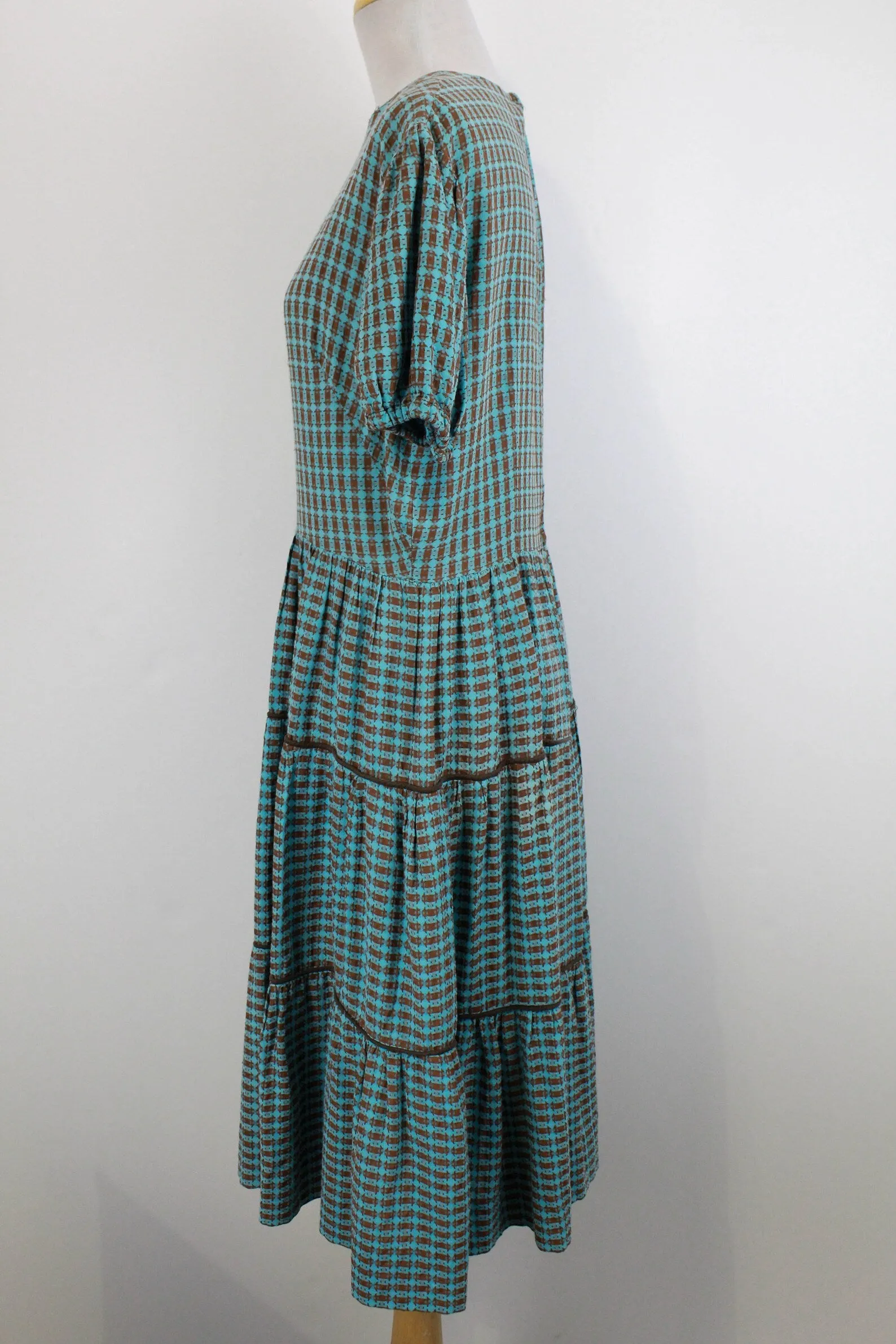 Reproduction 1940s Puff Sleeve Checked Prairie Dress, M-L