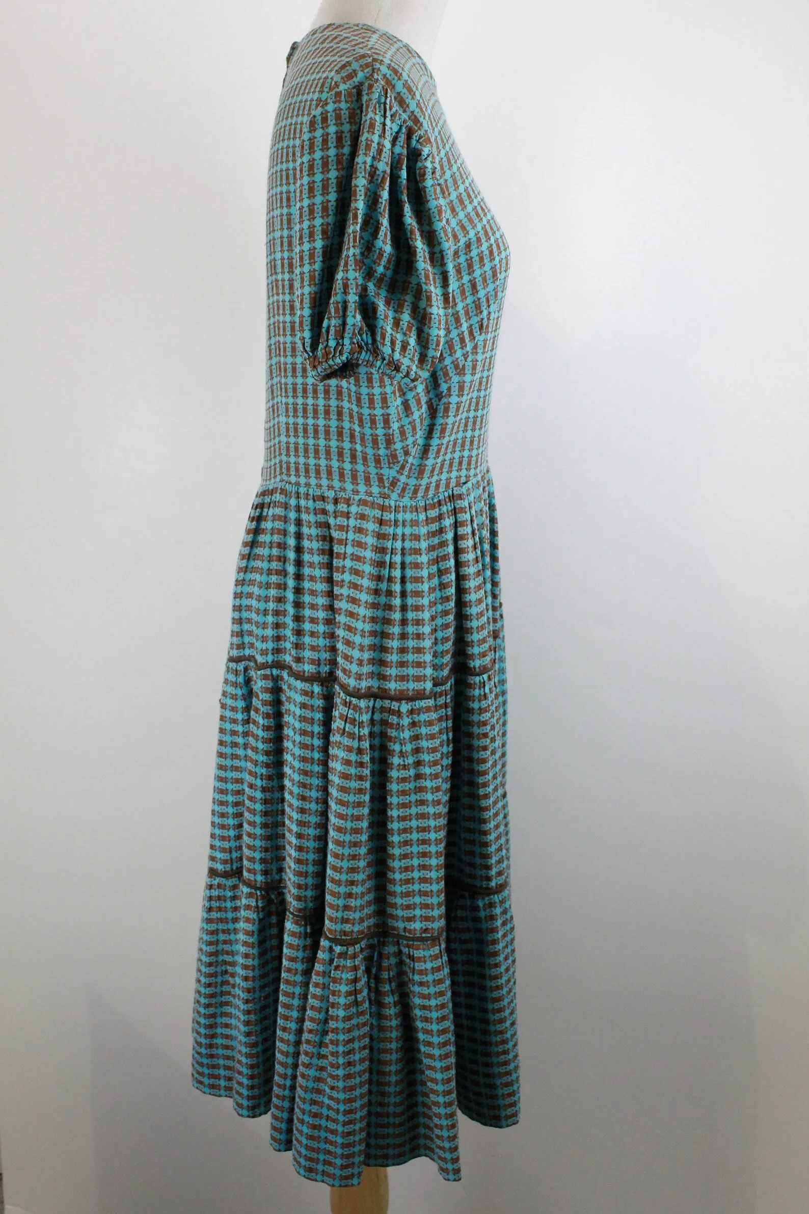 Reproduction 1940s Puff Sleeve Checked Prairie Dress, M-L