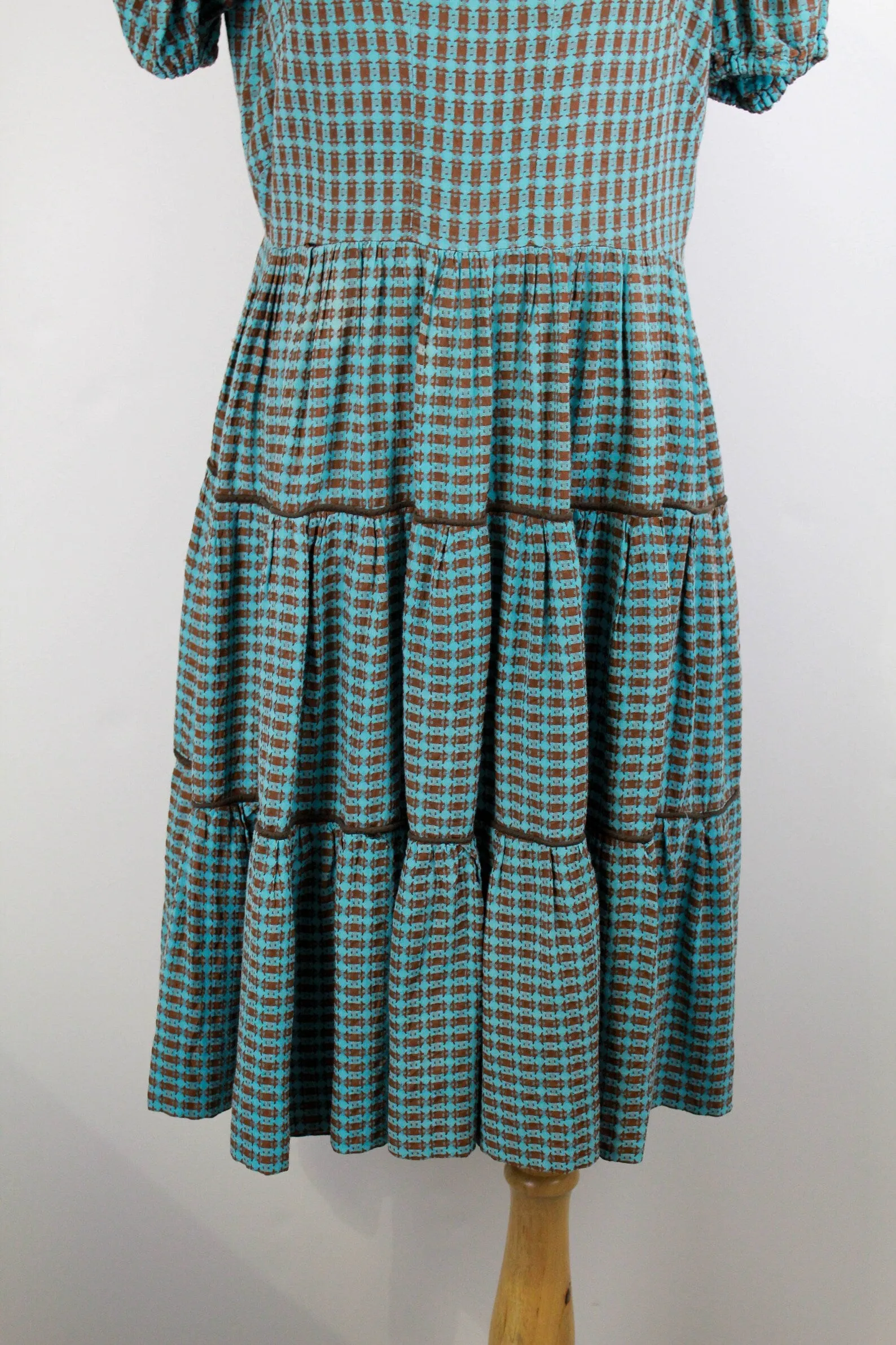 Reproduction 1940s Puff Sleeve Checked Prairie Dress, M-L