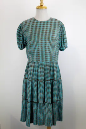 Reproduction 1940s Puff Sleeve Checked Prairie Dress, M-L