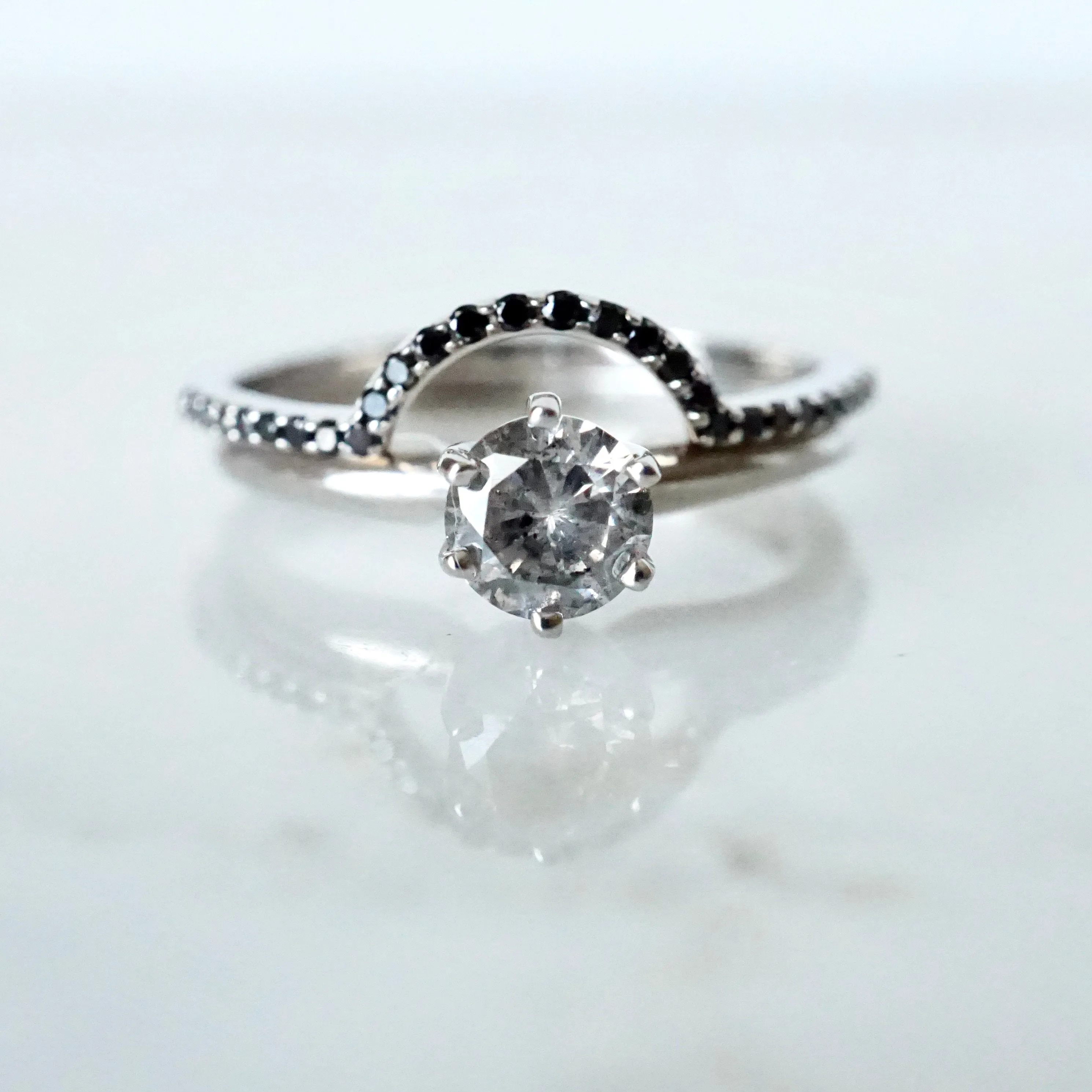 Salt and Pepper Diamond Silver Ring - Grey Diamond Ring - Affordable Diamond Engagement Ring