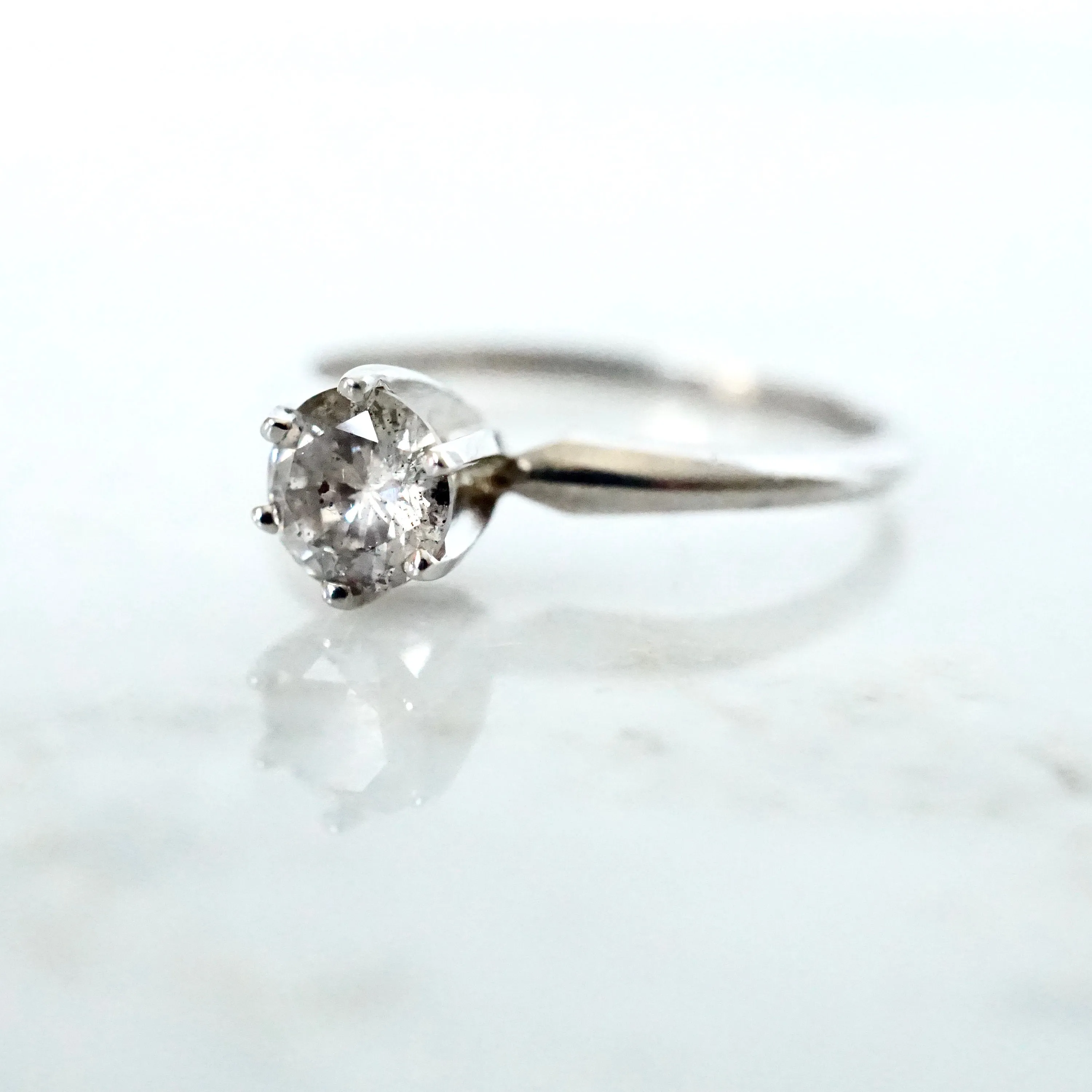 Salt and Pepper Diamond Silver Ring - Grey Diamond Ring - Affordable Diamond Engagement Ring