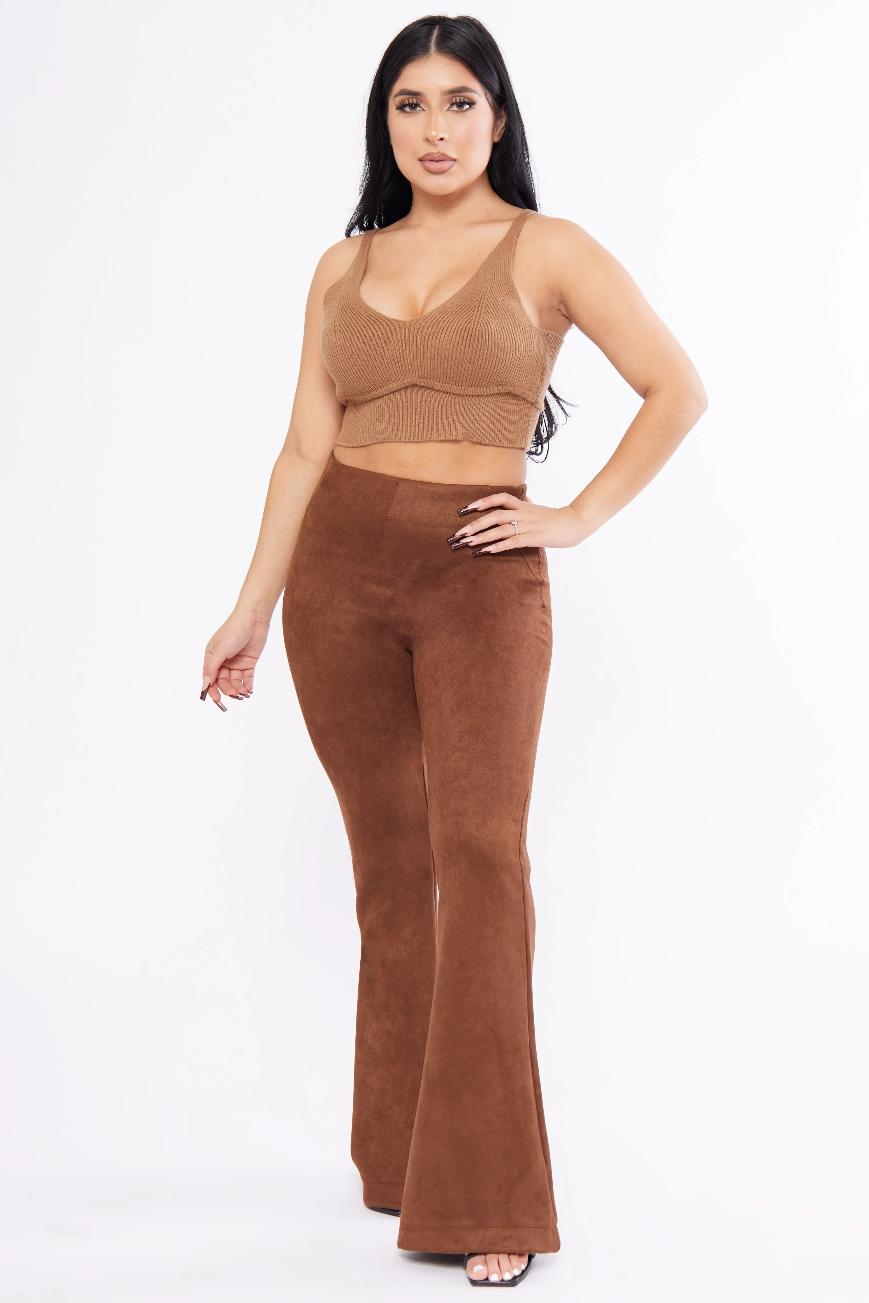 Suede High Rise Flare Pants