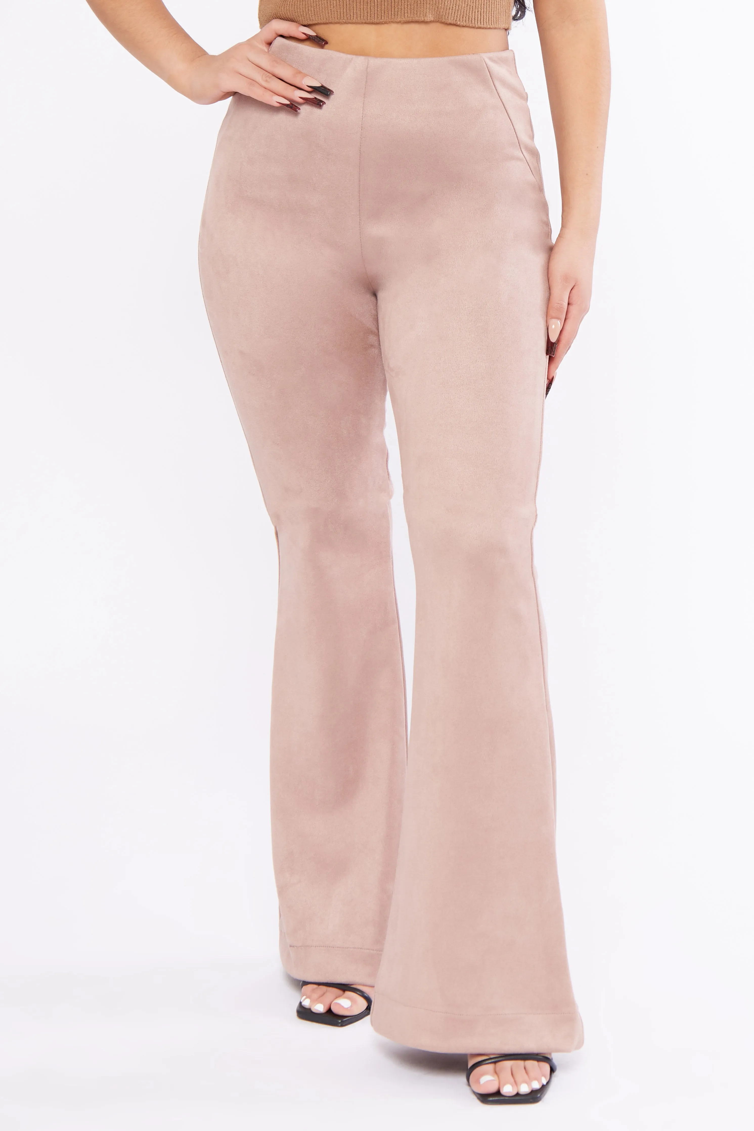 Suede High Rise Flare Pants