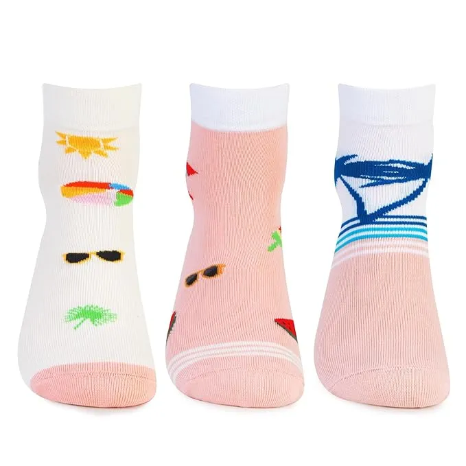 Summer Vibes Fun Prints Ankle Socks for Women - Pack of 3