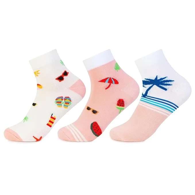 Summer Vibes Fun Prints Ankle Socks for Women - Pack of 3