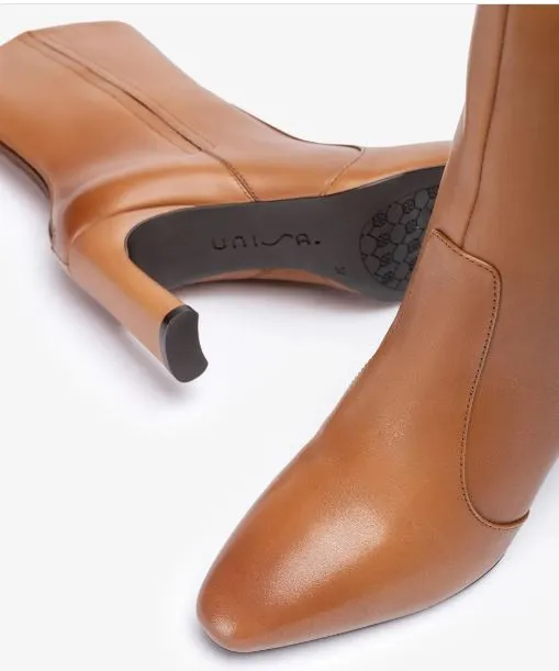 Unisa Tan Leather Heeled Ankle Boot WERNER